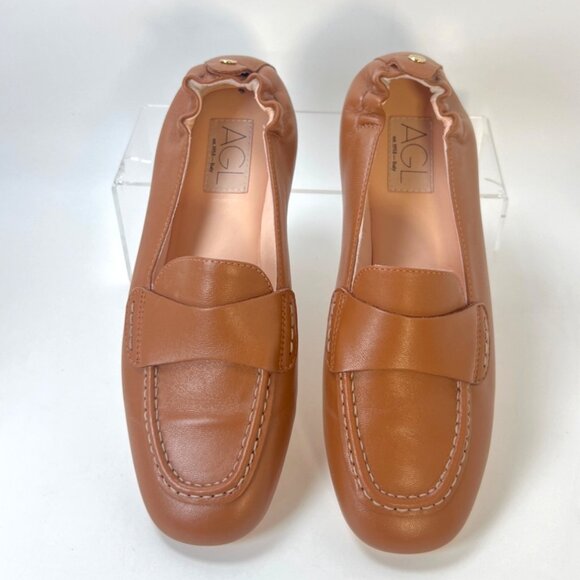 AGL Mara Brandy Brown Leather Loafers Women Size 37.5 - Picture 3 of 9